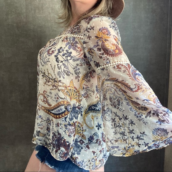 SOLD Sheer Chiffon Bell Sleeve Swiss Dot Top - Picture 11 of 12